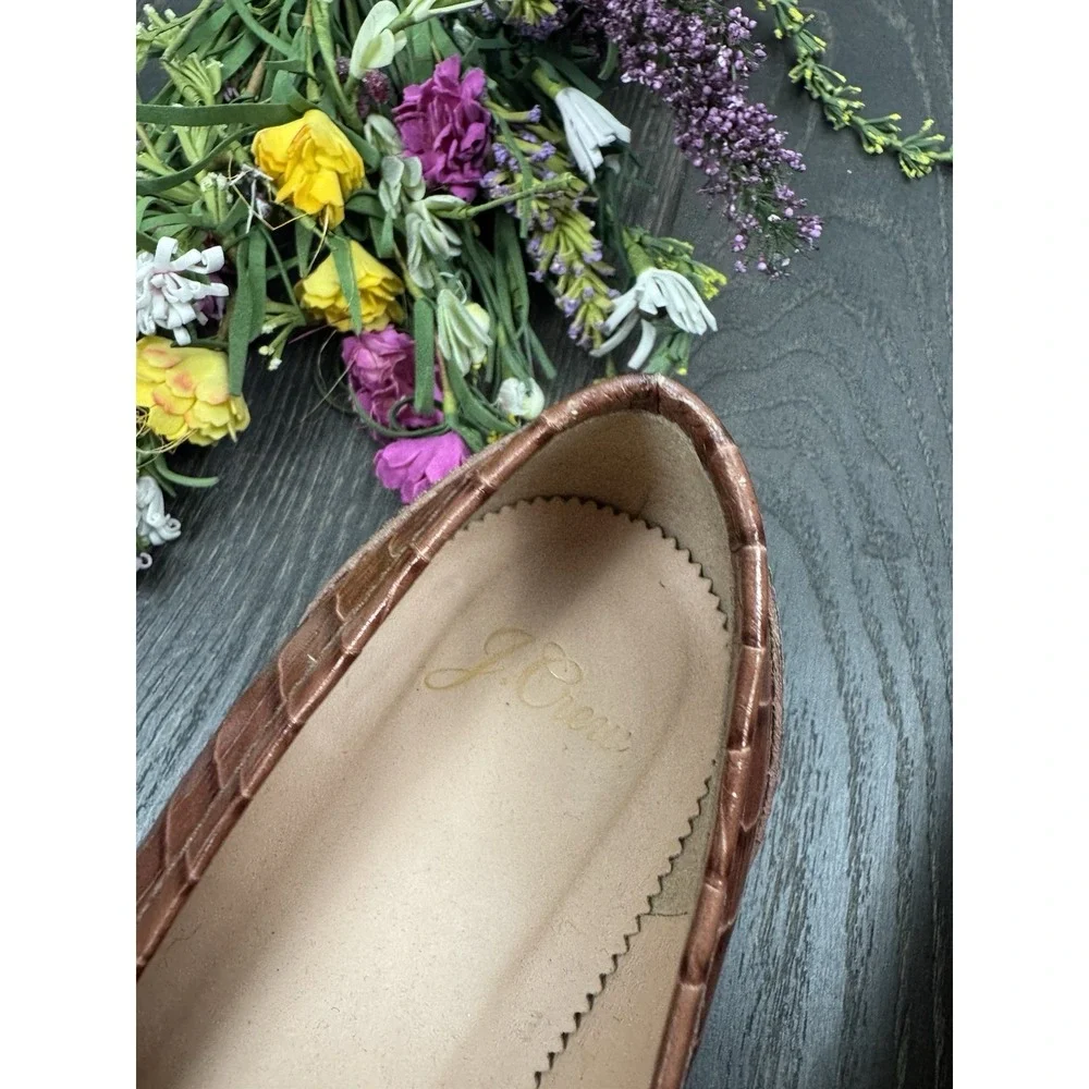 J.Crew Academy Penny Loafer Croc Embossed Leather Flats Jasmine Frost Sz 8.5